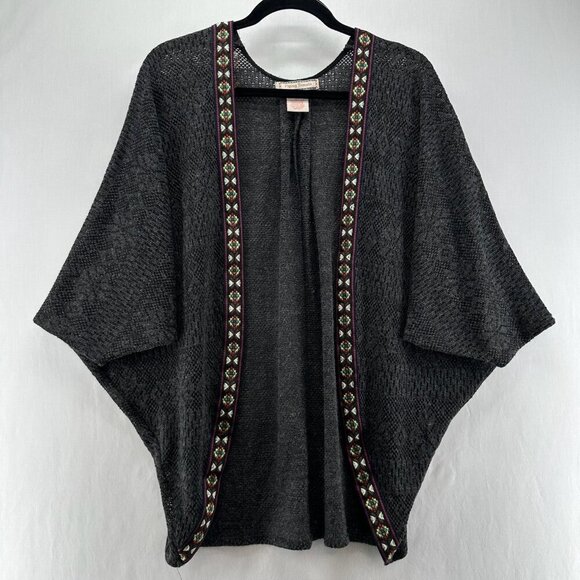 Flying Tomato Tops - Flying Tomato Kimono Crochet Duster Cardigan Sz S/M Open Front Batwing Boho Gray